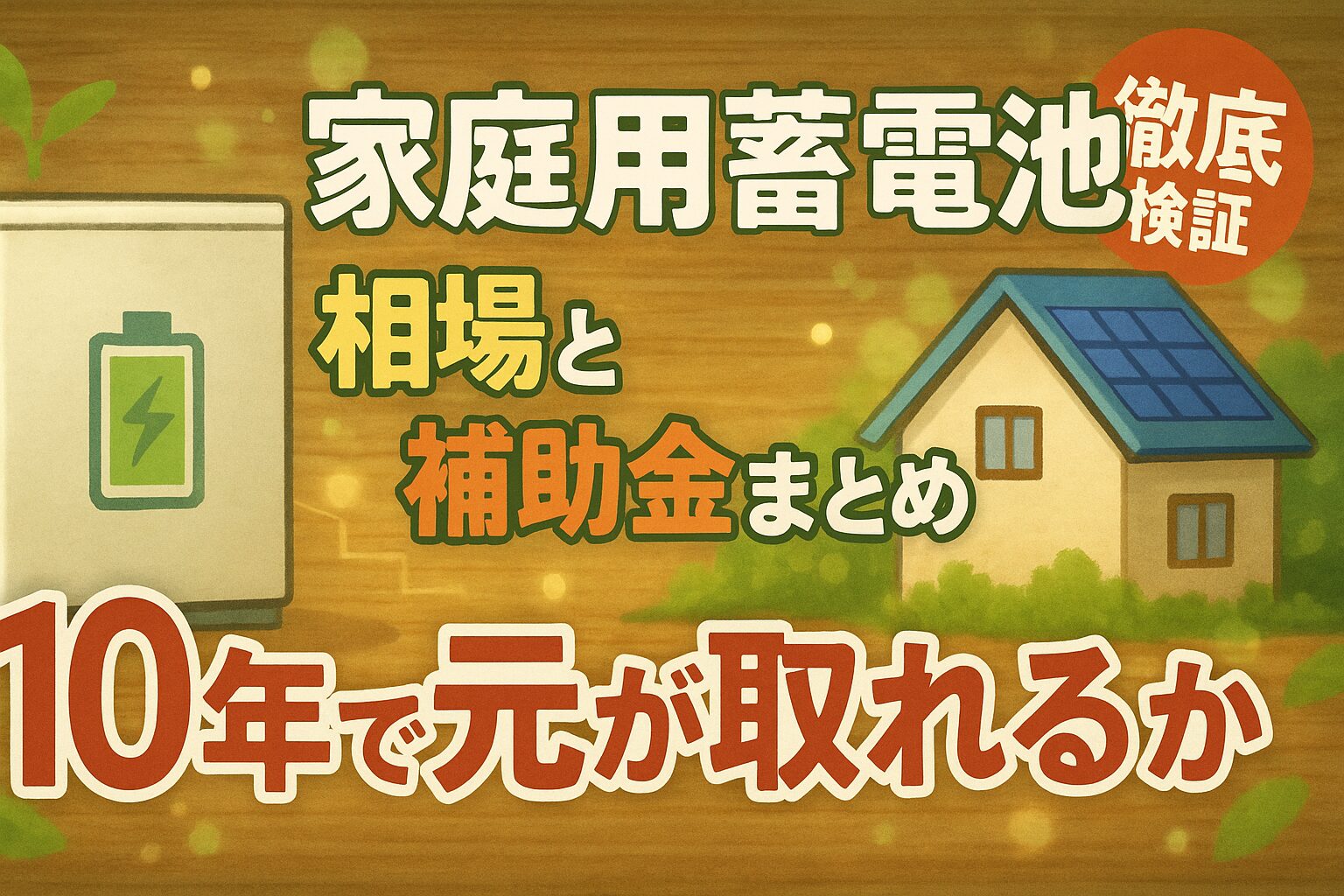 家庭用蓄電池の相場と補助金まとめ｜10年で元が取れるか徹底検証